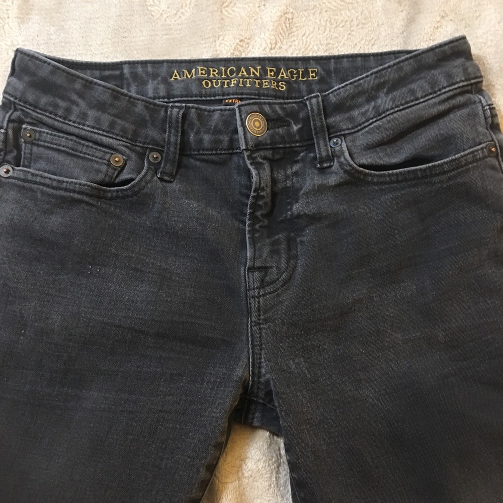 American Eagle black gray jeans HOLE Size 30x32